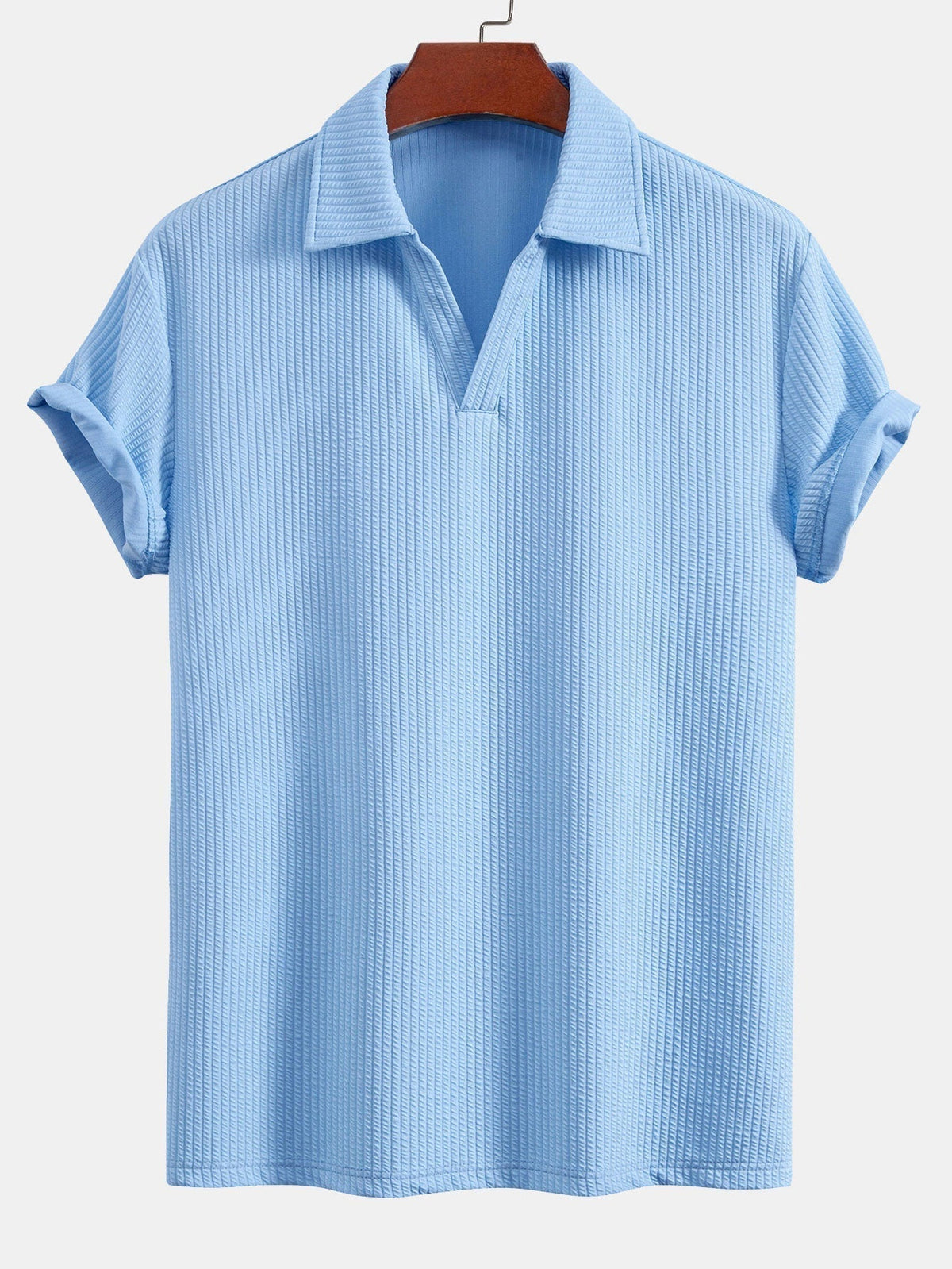 Men's Textured V-Neck Polo & Shorts Set, alternate angle 5