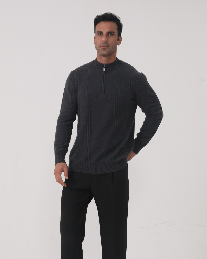 Men's 100% Cashmere Ribbed Half-Zip Jumper, alternate angle 1