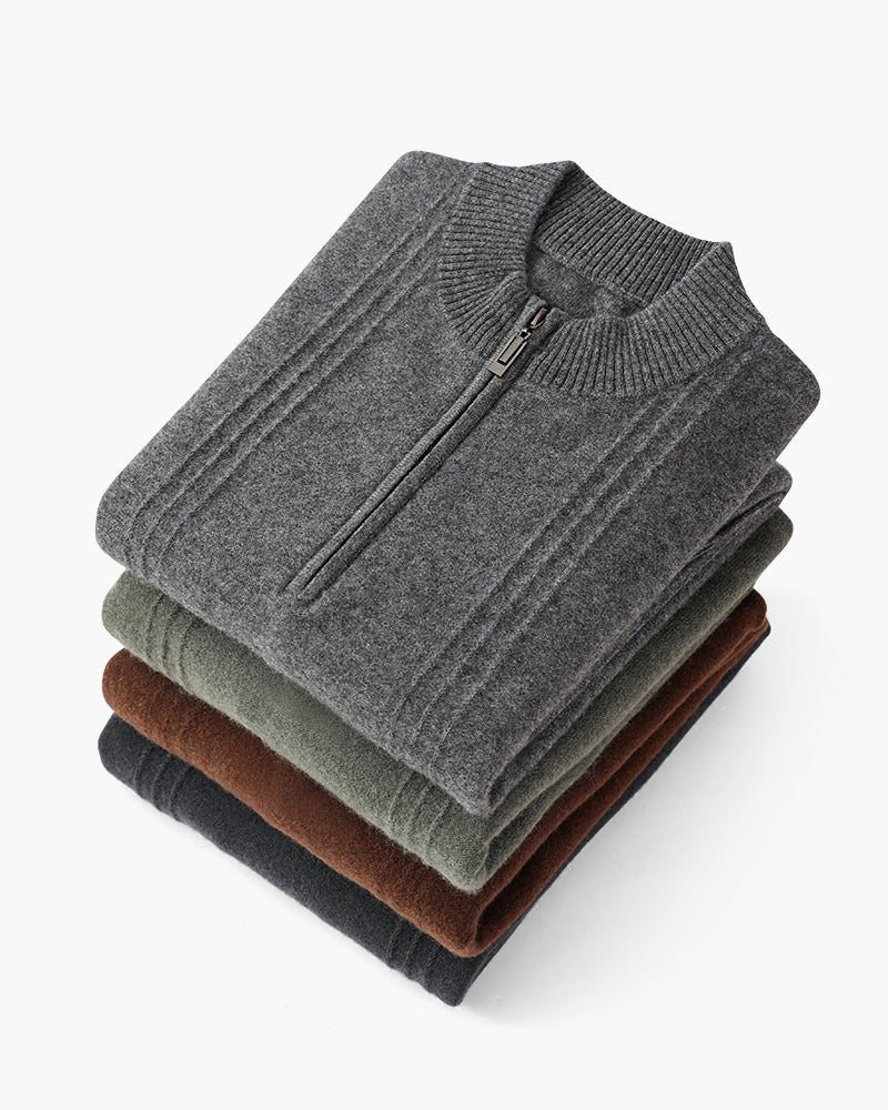 Men's 100% Cashmere Ribbed Half-Zip Jumper photographed for Eaton Row Co.