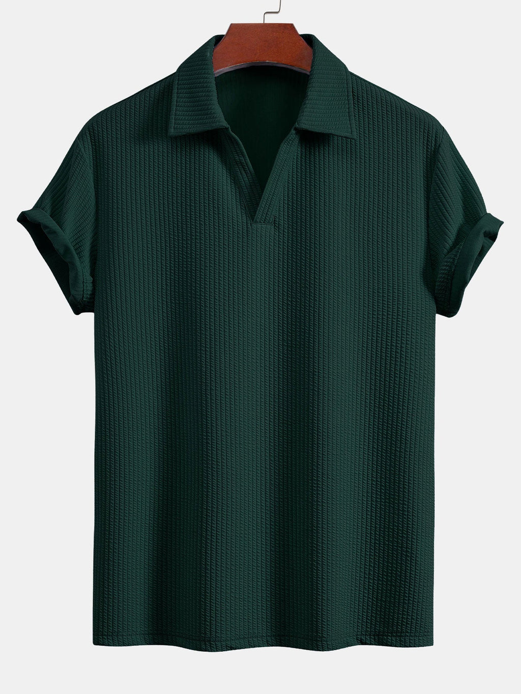 Men's Textured V-Neck Polo & Trousers Set, alternate angle 11