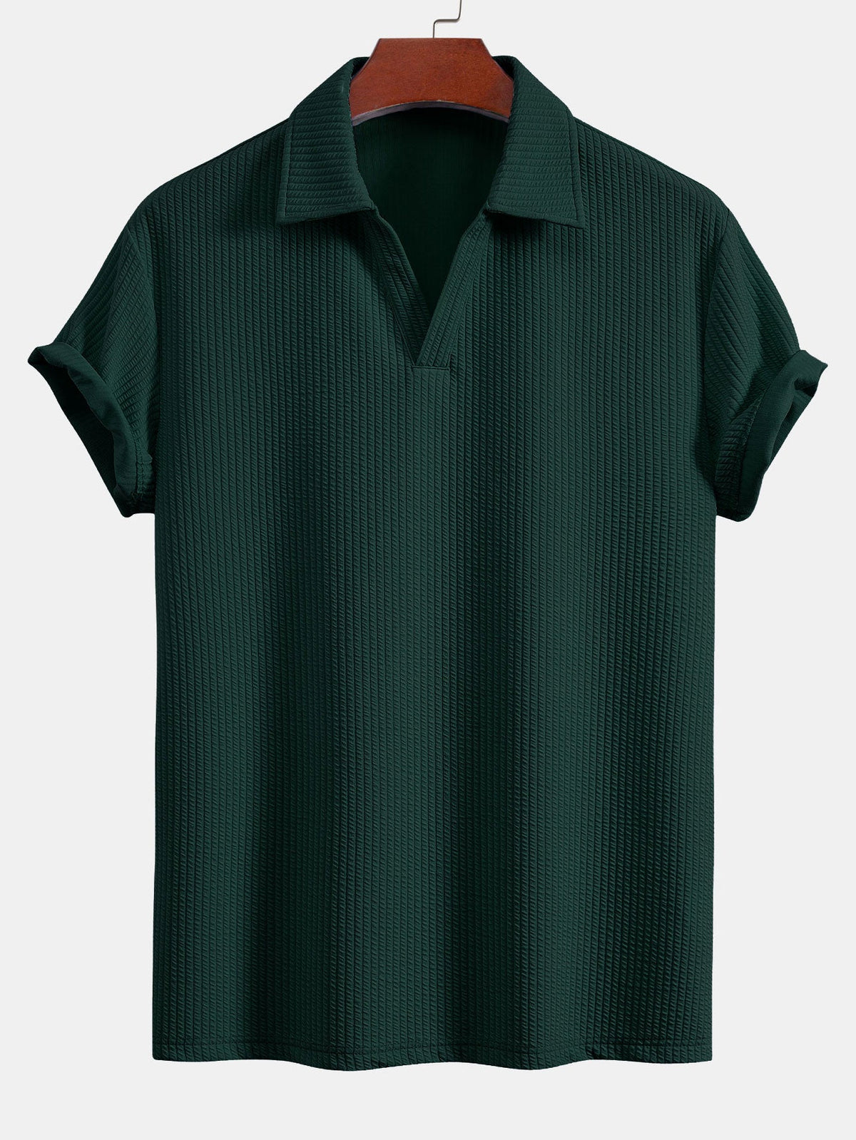 Men's Textured V-Neck Polo & Trousers Set, alternate angle 11