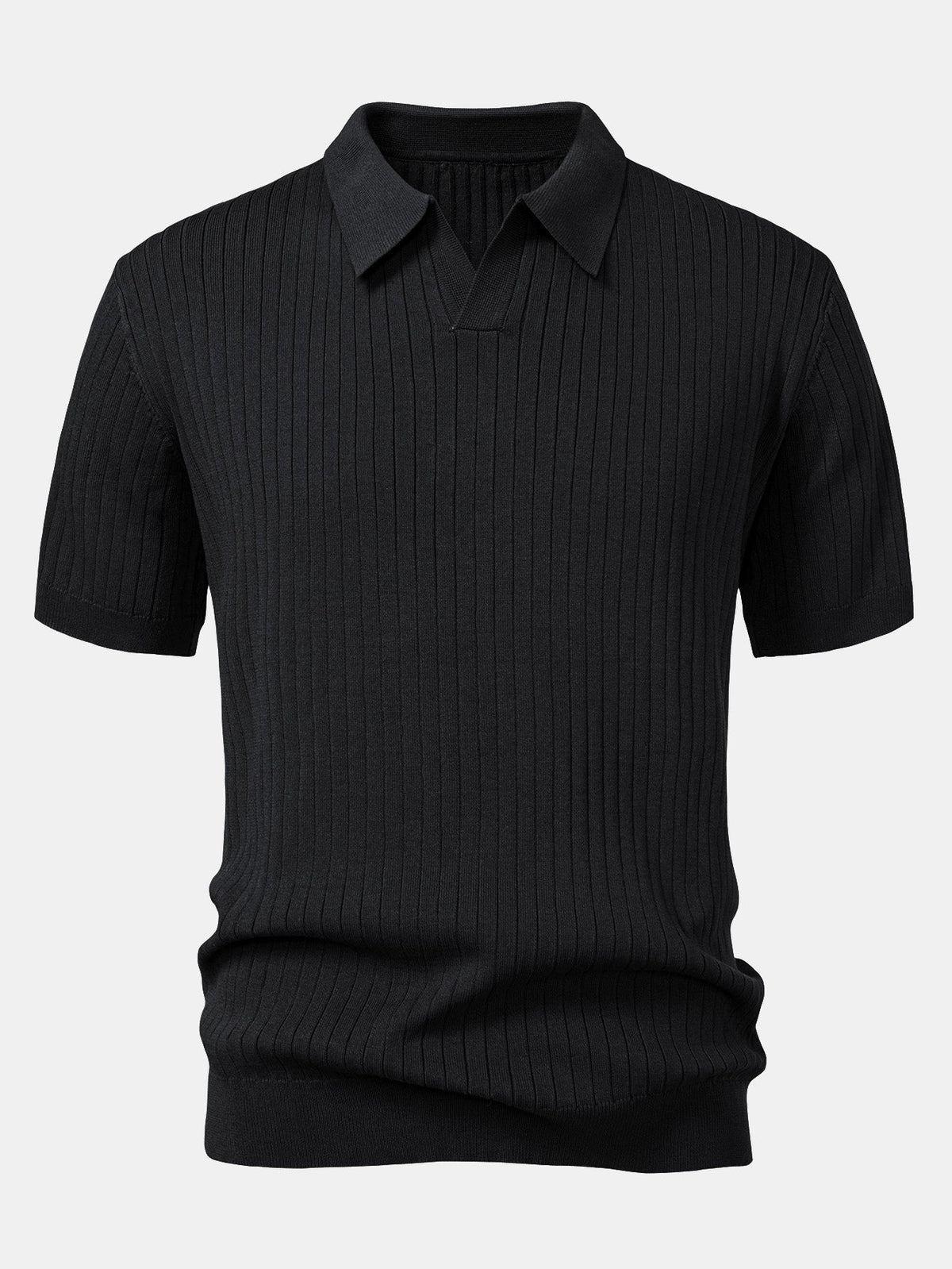 Men's Striped V-Neck Knit Polo Shirt, alternate angle 6