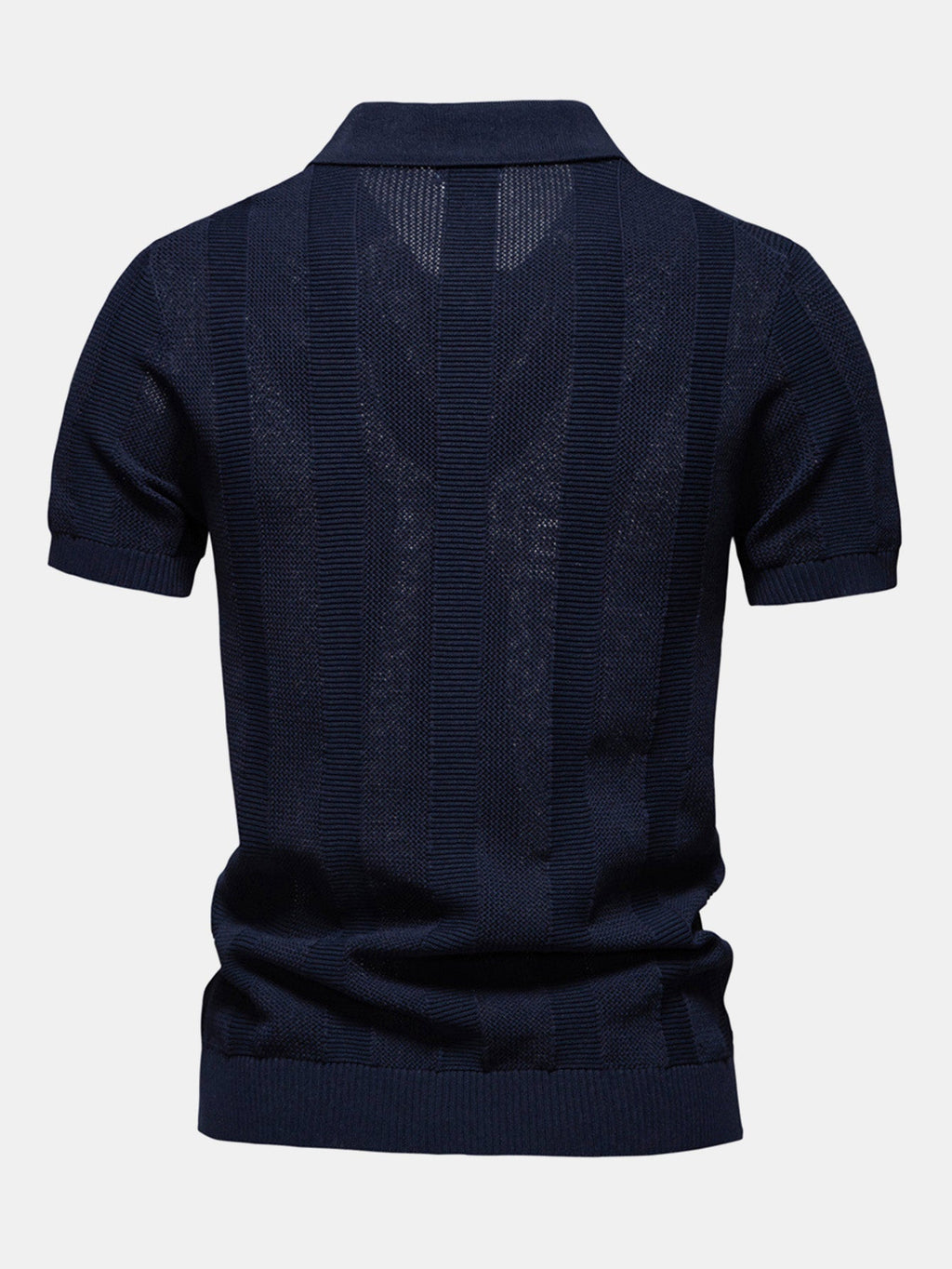 Men's Striped Hollow Knit V-Neck Polo Shirt, alternate angle 2