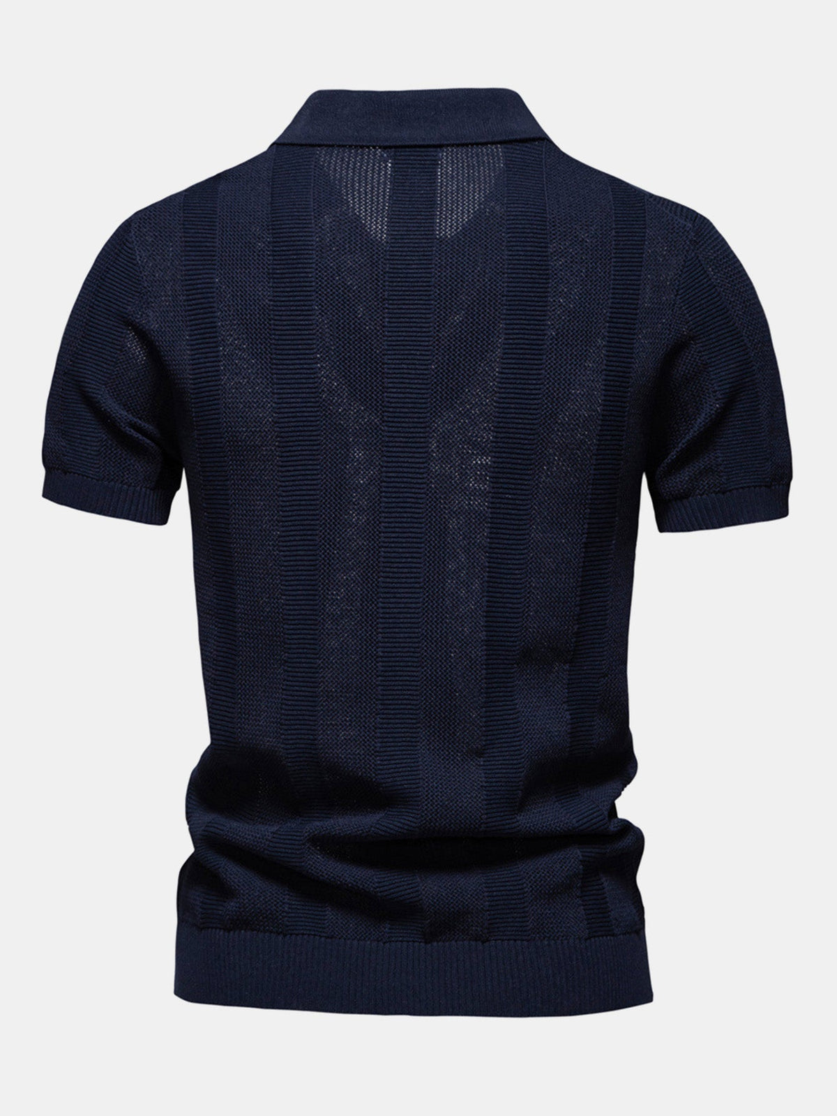Men's Striped Hollow Knit V-Neck Polo Shirt, alternate angle 2