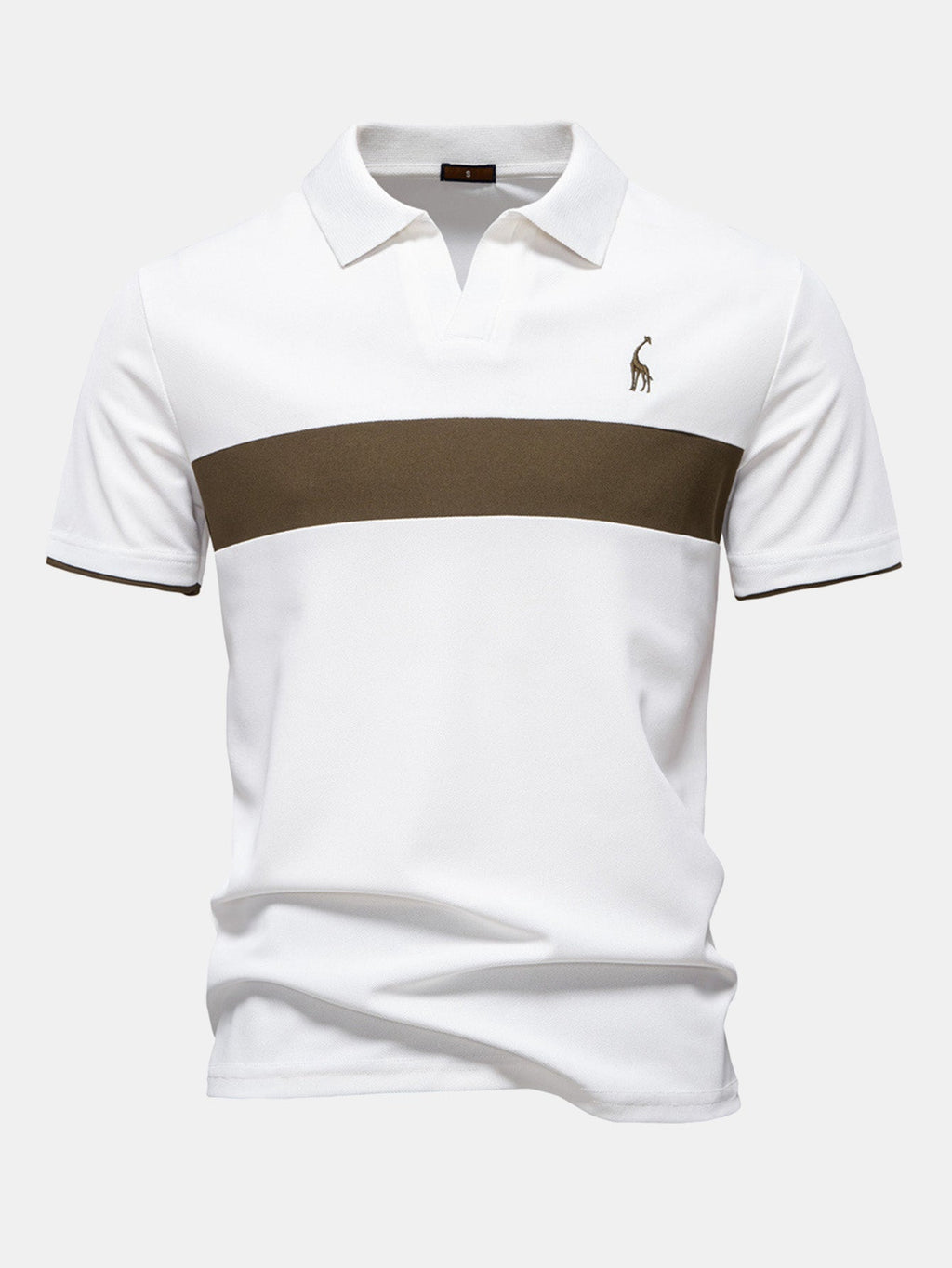 Men's Contrast Pique V-Neck Polo Shirt photographed for Eaton Row Co.