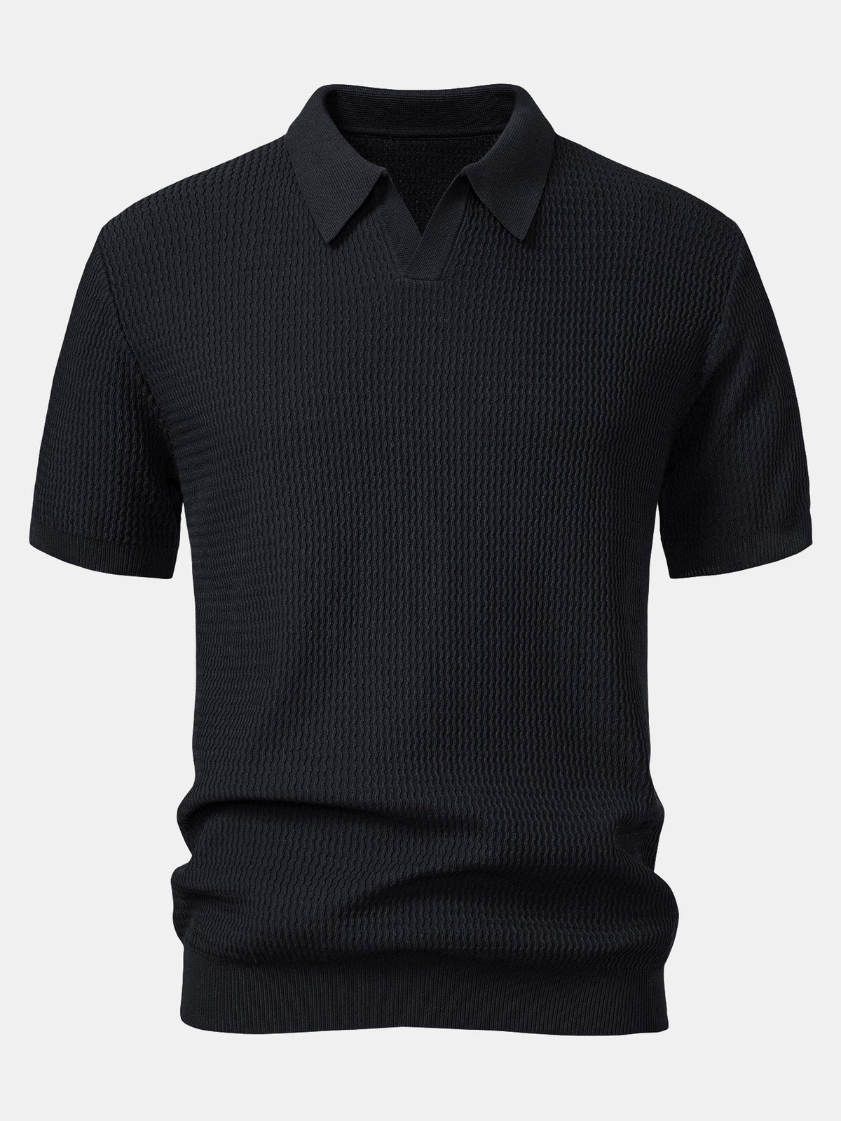 Men's Wave Jacquard Knit V-Neck Polo Shirt, alternate angle 2