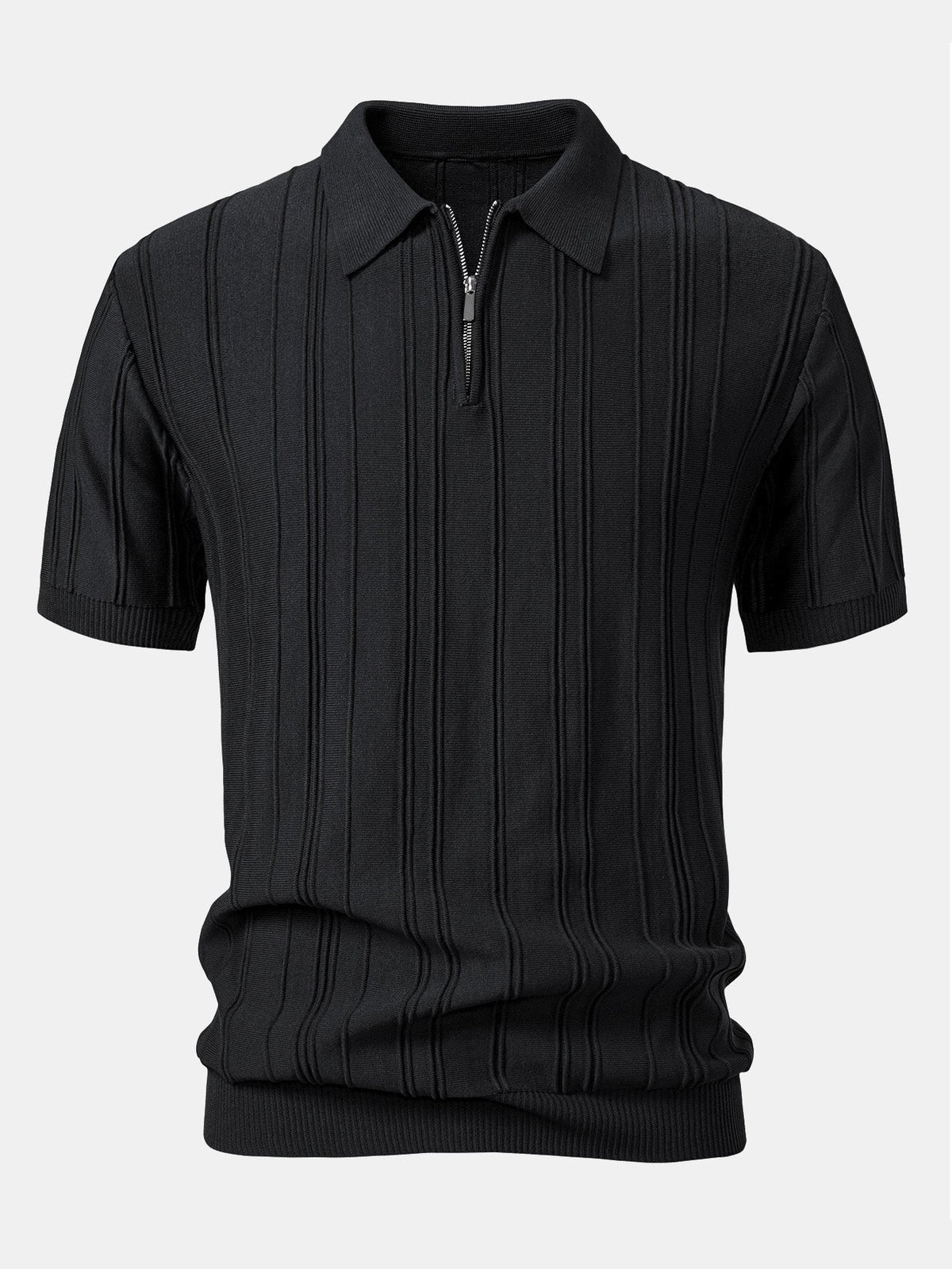 Men's Striped Jacquard Knit Zip Polo Shirt, alternate angle 4