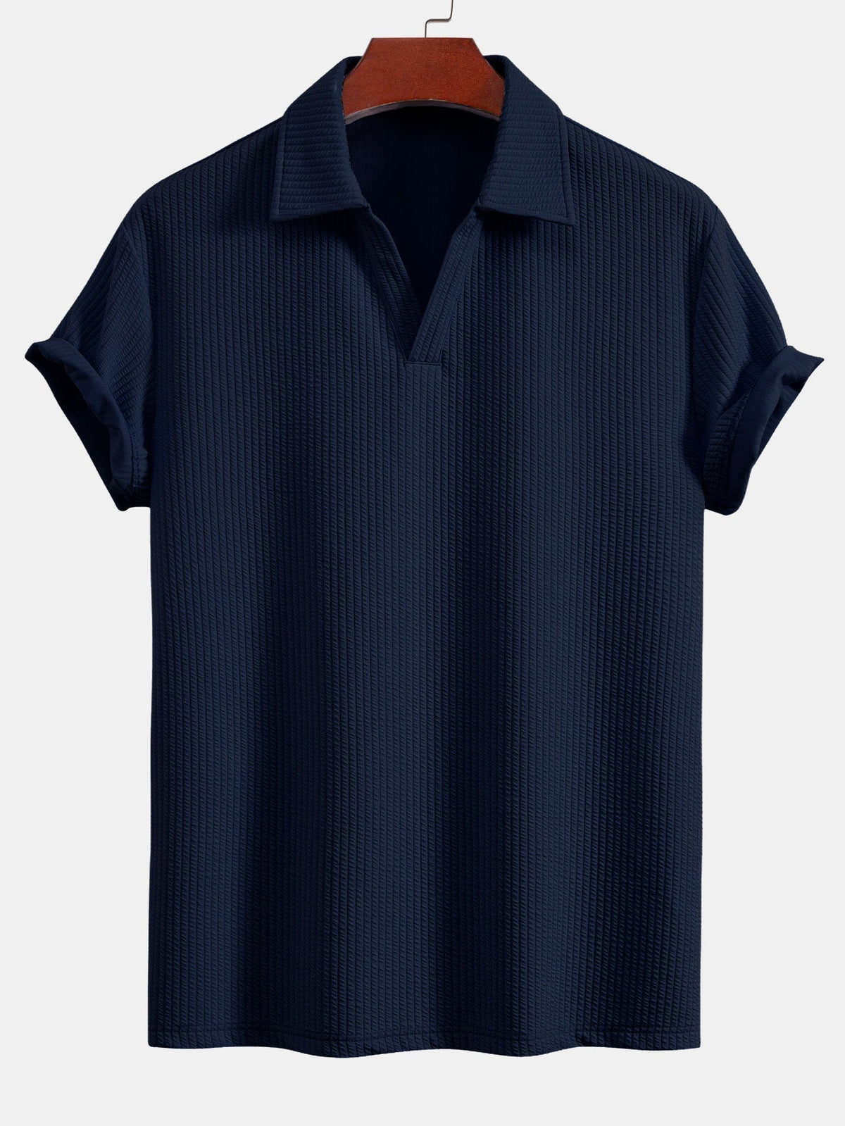 Men's Textured V-Neck Polo & Shorts Set, alternate angle 13