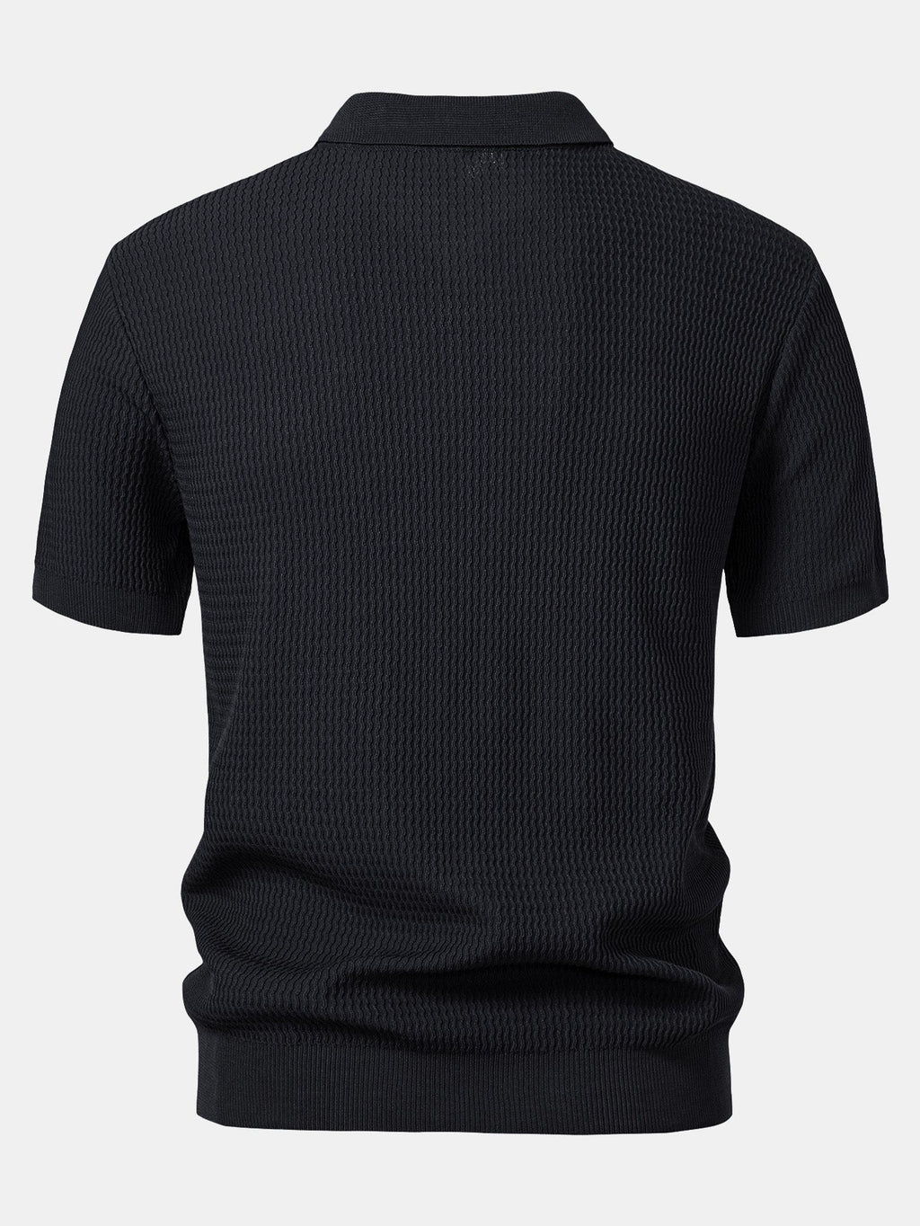 Men's Wave Jacquard Knit V-Neck Polo Shirt, alternate angle 3
