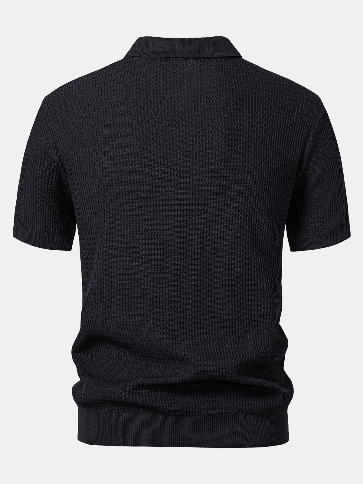 Men's Wave Jacquard Knit V-Neck Polo Shirt, alternate angle 3
