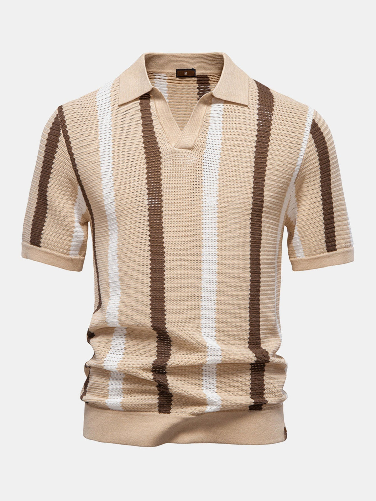 Men's Contrast Stripe V-Neck Knit Polo Shirt, alternate angle 2