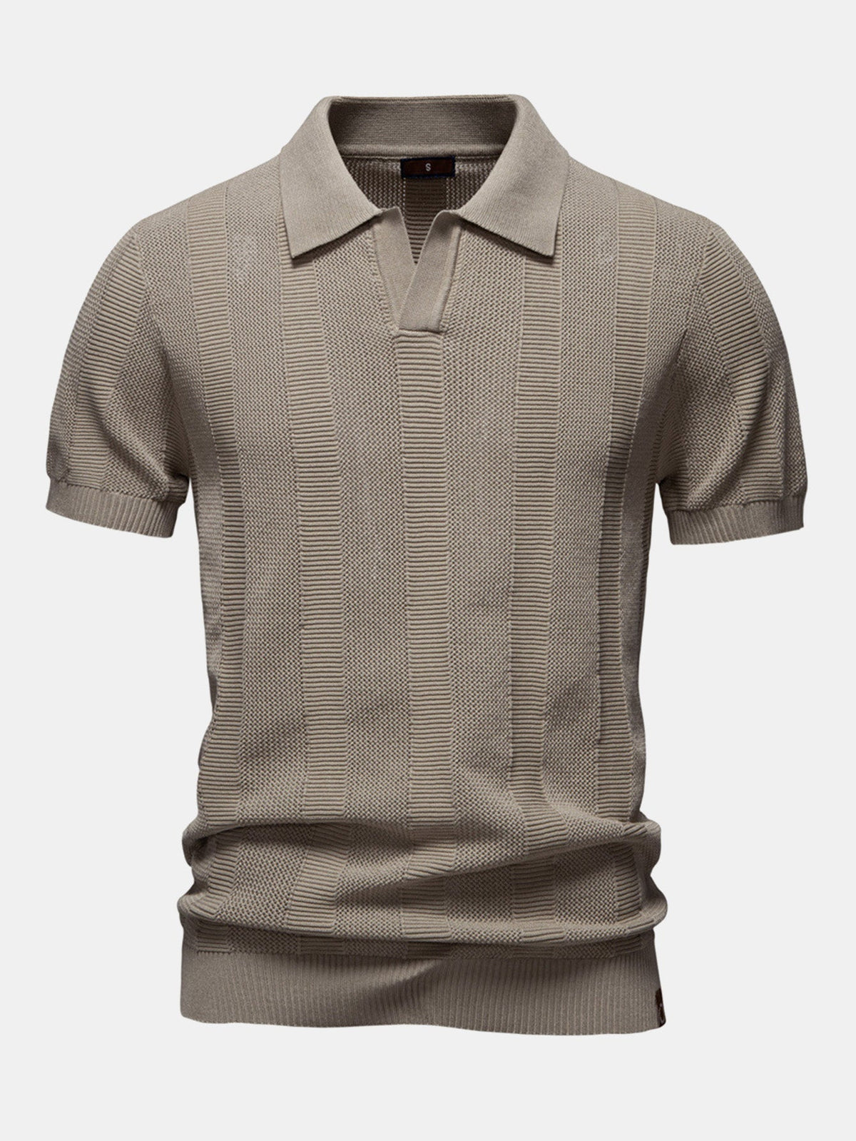 Men's Striped Hollow Knit V-Neck Polo Shirt, alternate angle 3