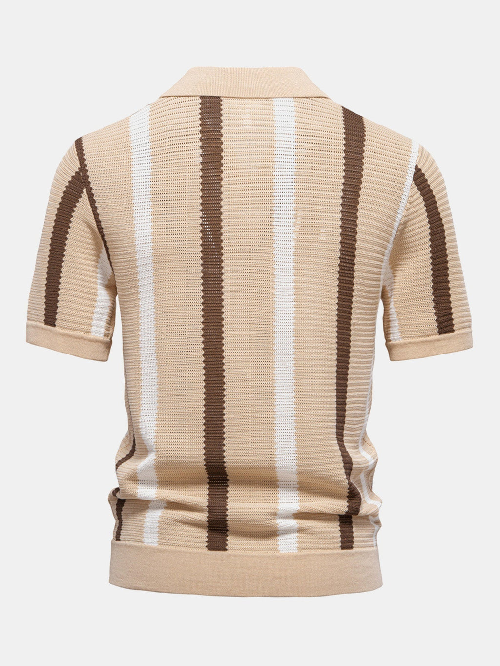 Men's Contrast Stripe V-Neck Knit Polo Shirt, alternate angle 3