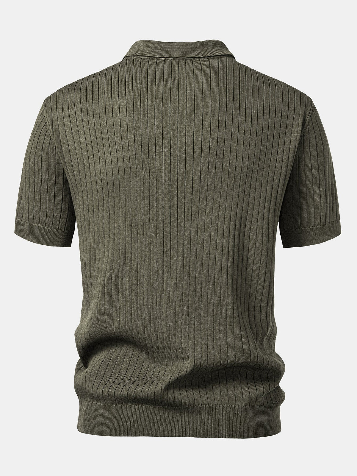 Men's Striped V-Neck Knit Polo Shirt, alternate angle 3