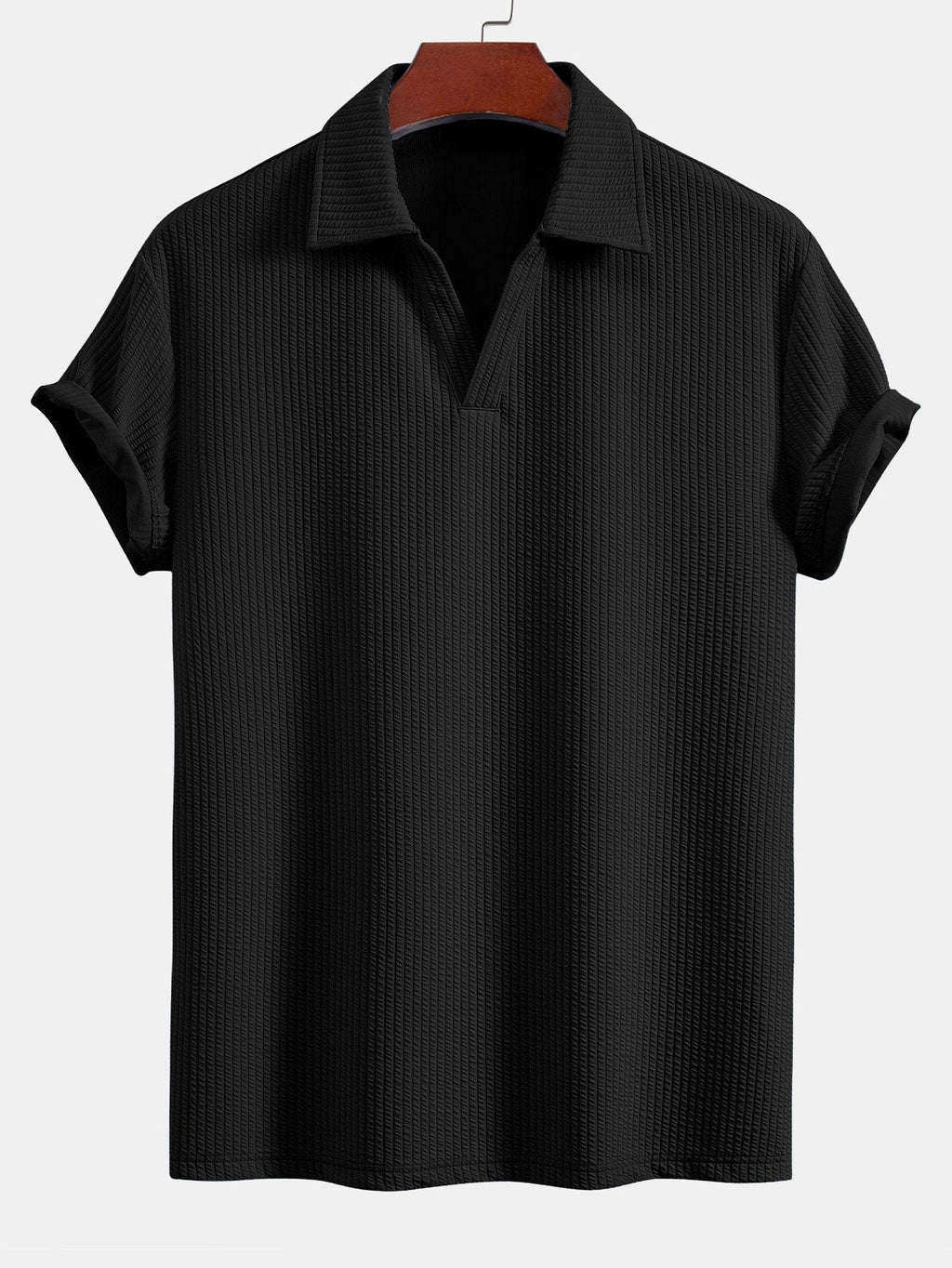Men's Textured V-Neck Polo & Shorts Set, alternate angle 9