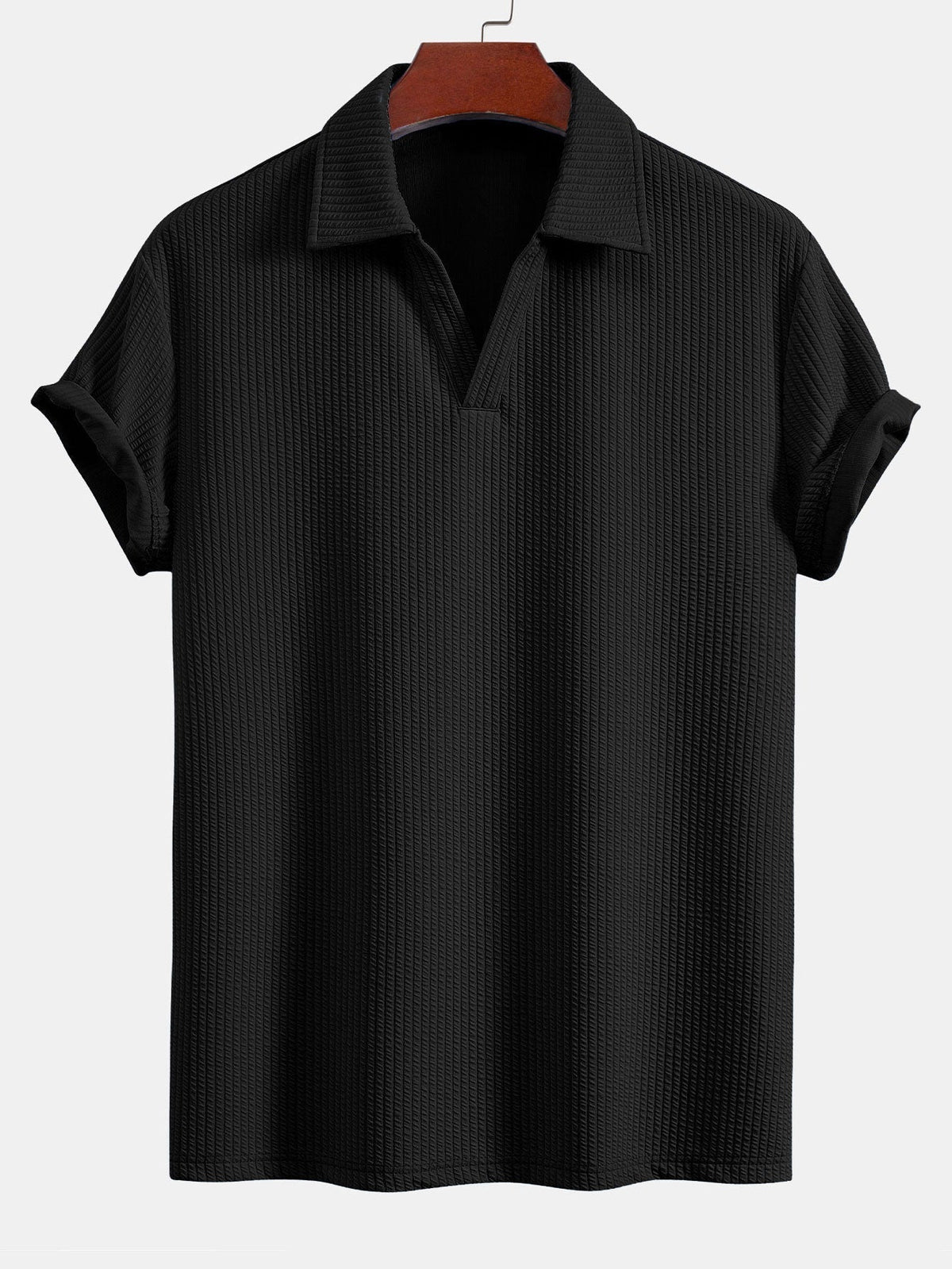 Men's Textured V-Neck Polo & Shorts Set, alternate angle 9