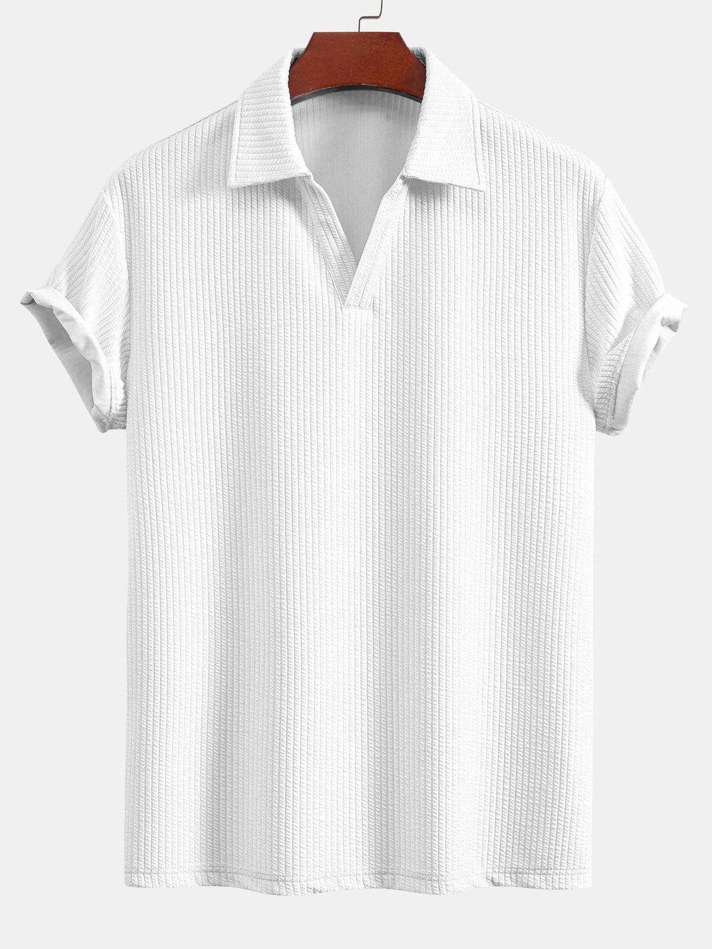 Men's Textured V-Neck Polo & Trousers Set, alternate angle 9