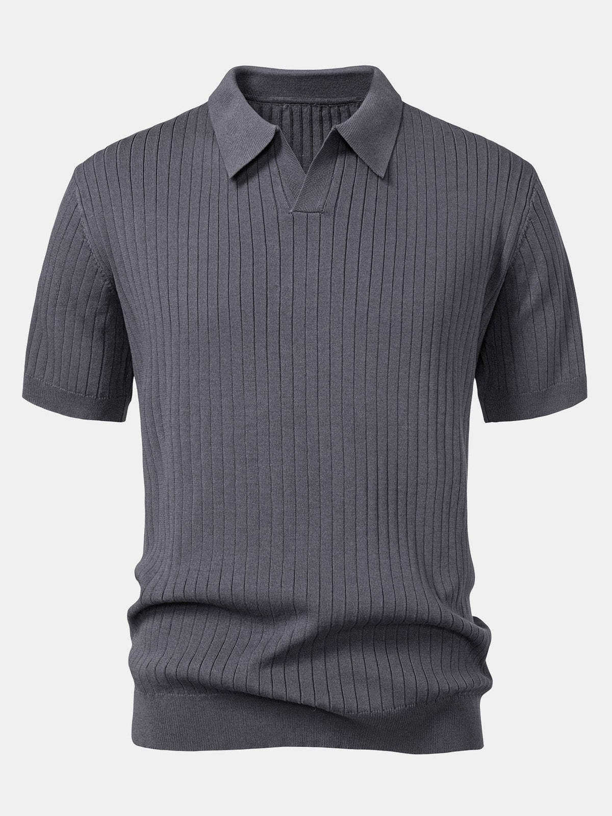 Men's Striped V-Neck Knit Polo Shirt, alternate angle 8