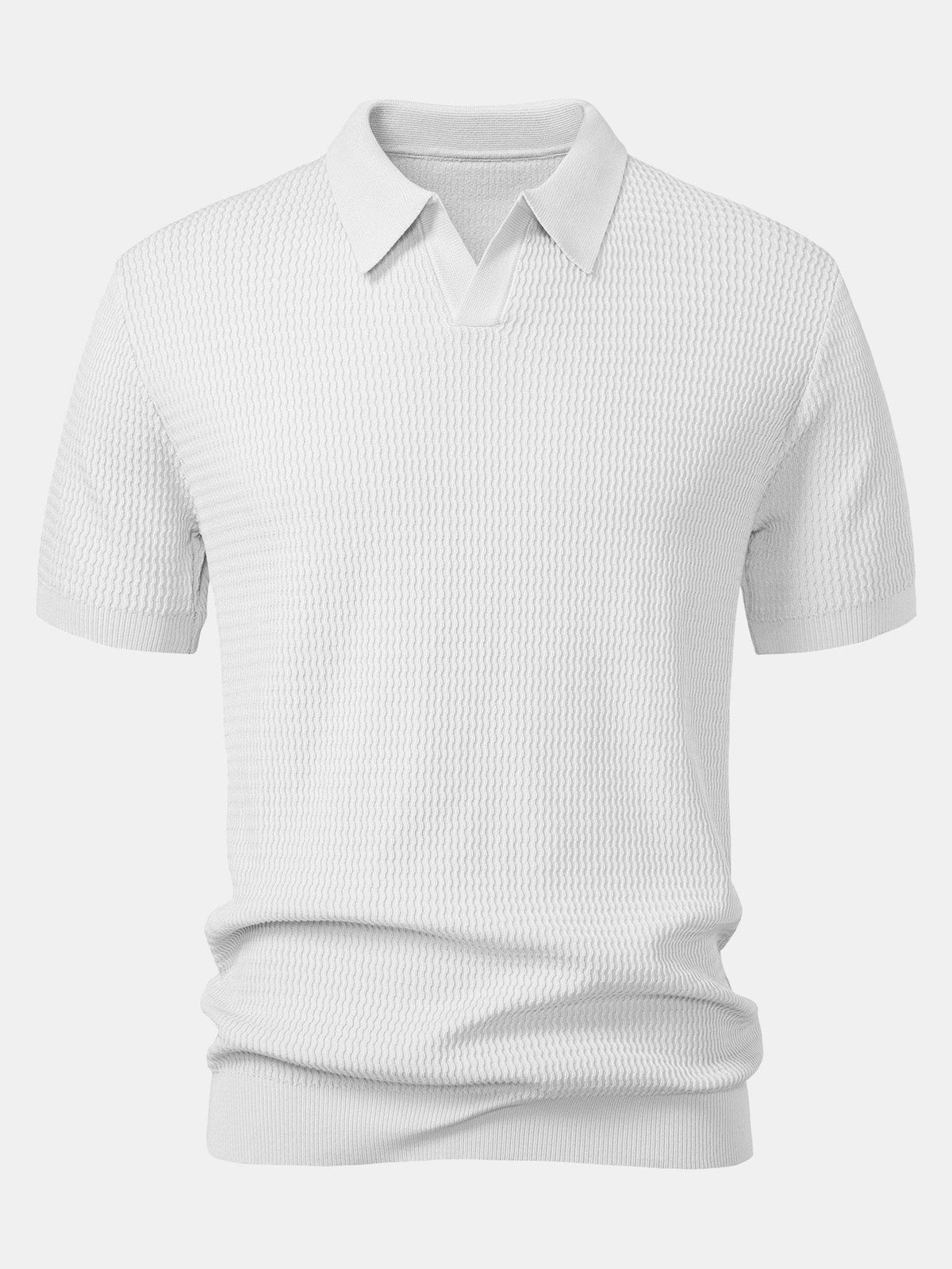 Men's Wave Jacquard Knit V-Neck Polo Shirt, alternate angle 8