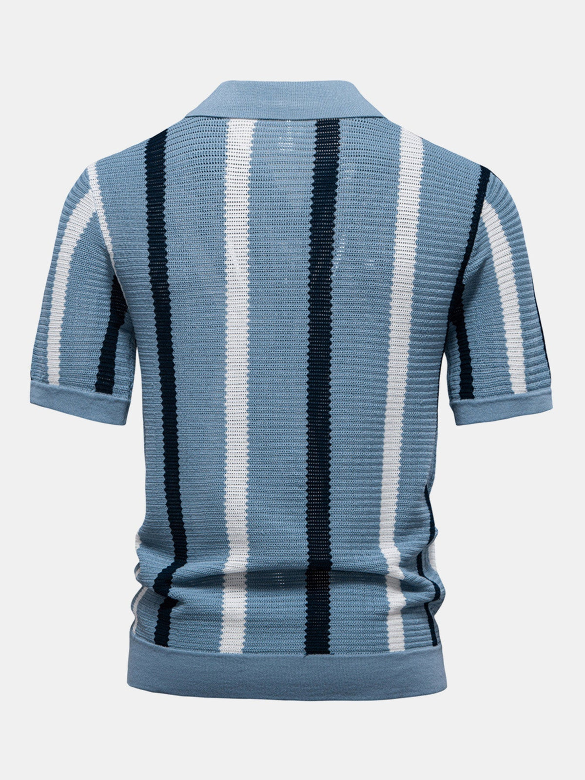 Men's Contrast Stripe V-Neck Knit Polo Shirt, alternate angle 5