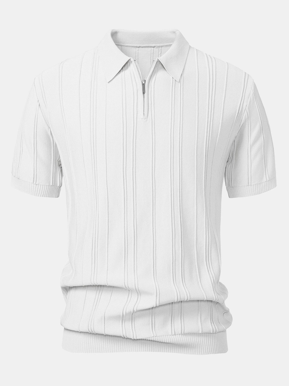 Men's Striped Jacquard Knit Zip Polo Shirt, alternate angle 8