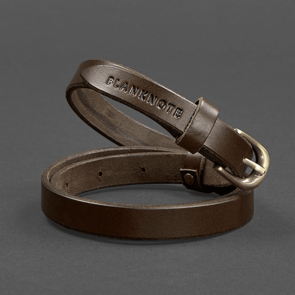 Handmade Narrow Leather Belt photographed for Eaton Row Co.