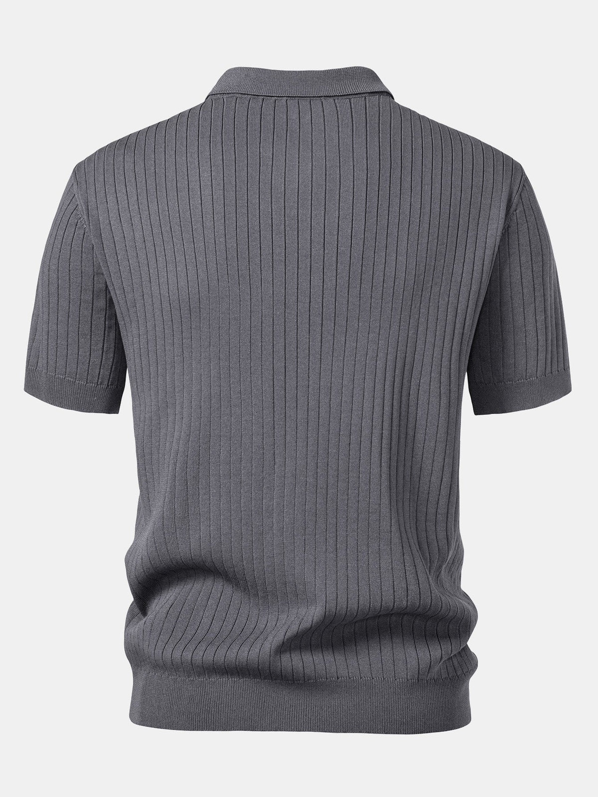 Men's Striped V-Neck Knit Polo Shirt, alternate angle 9