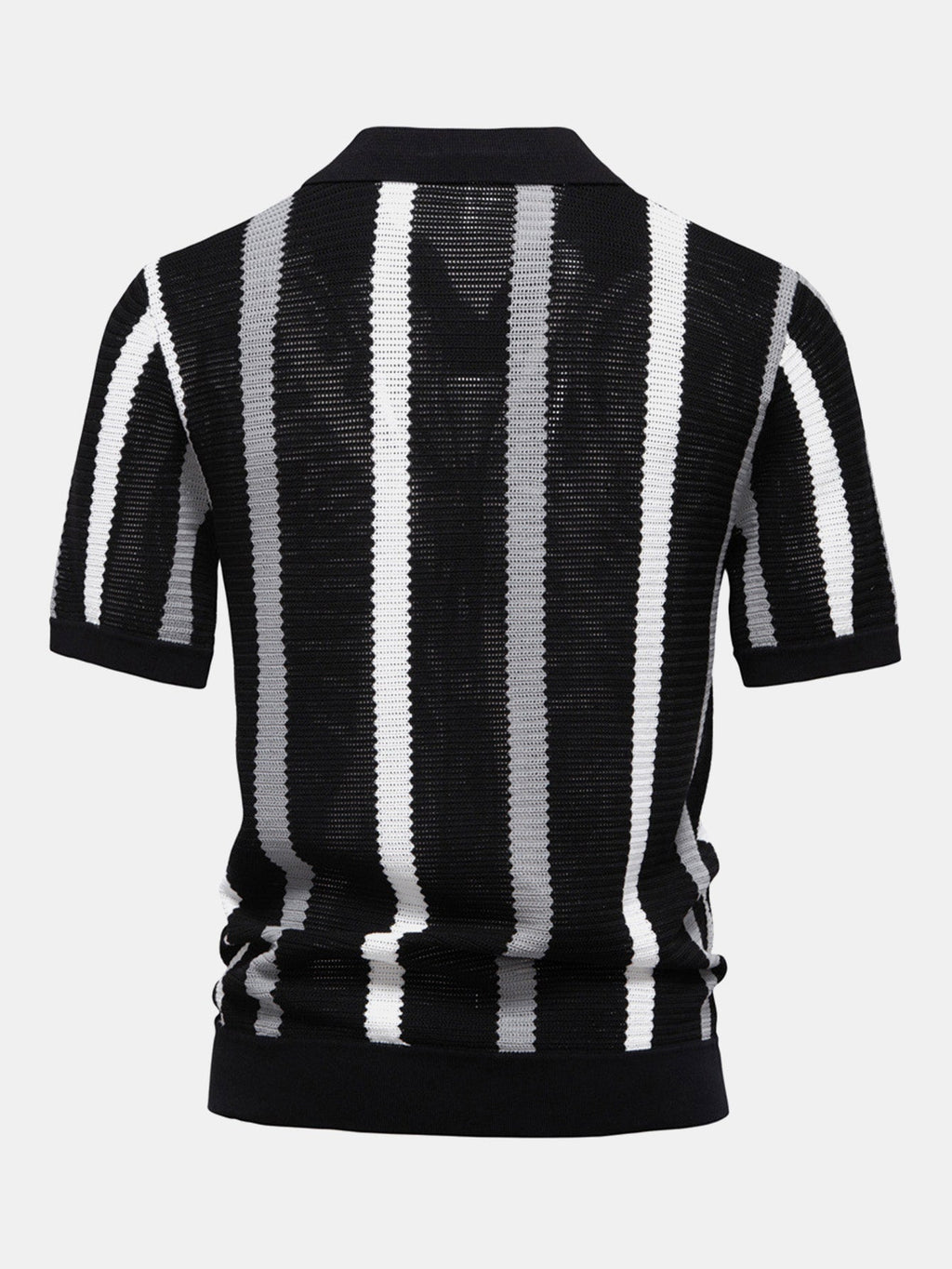 Men's Contrast Stripe V-Neck Knit Polo Shirt, alternate angle 7