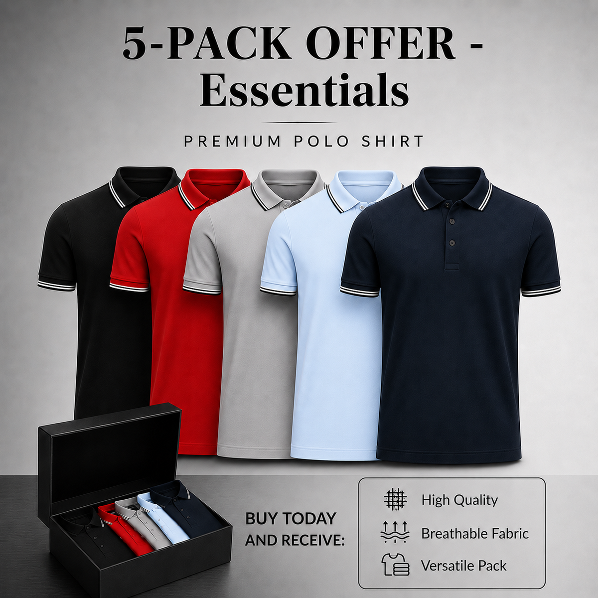 Men's Classic Polo Shirts – 5-Pack, alternate angle 1