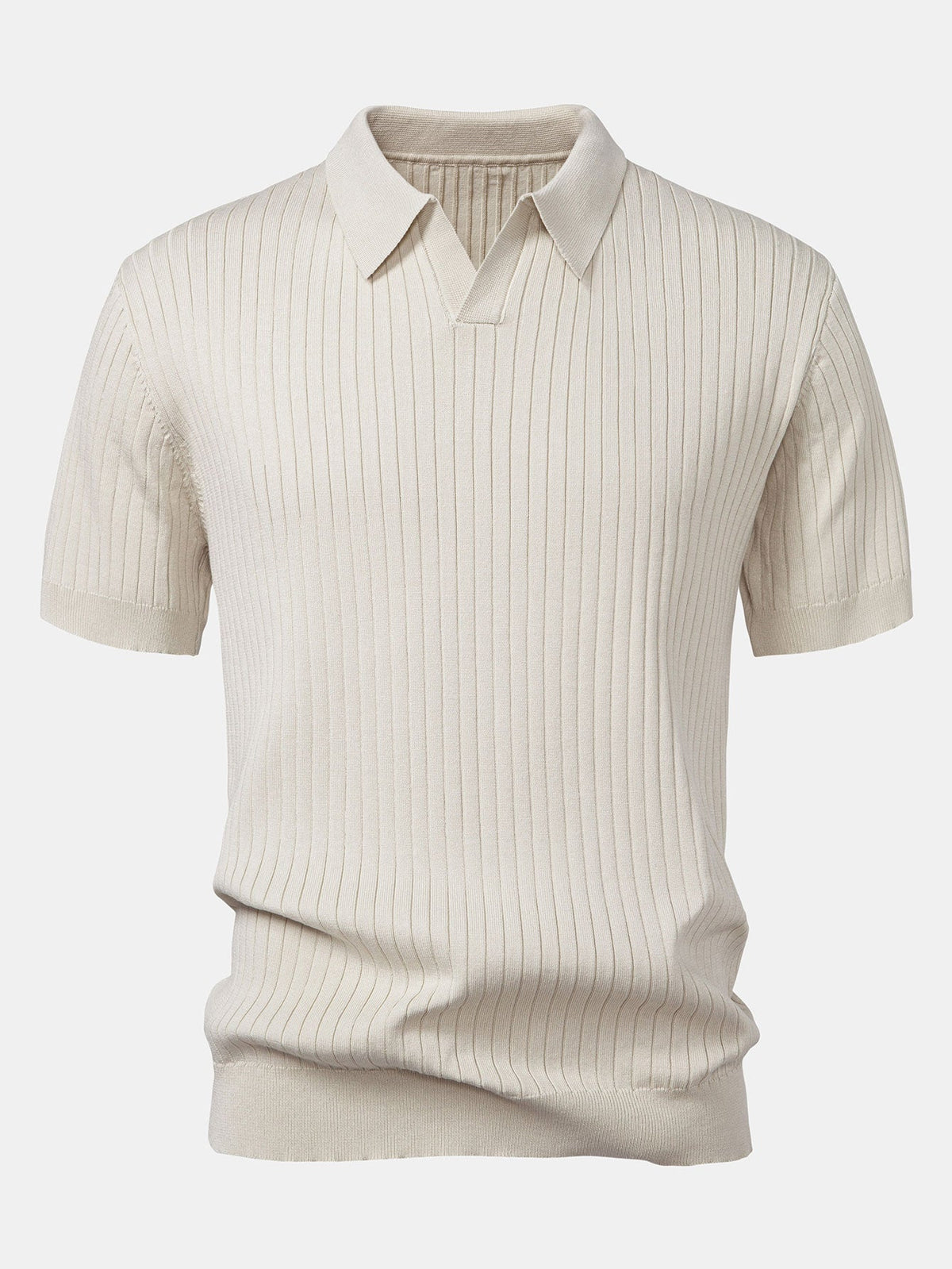 Men's Striped V-Neck Knit Polo Shirt, alternate angle 4