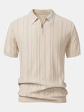 Men's Striped Jacquard Knit Zip Polo Shirt photographed for Eaton Row Co.