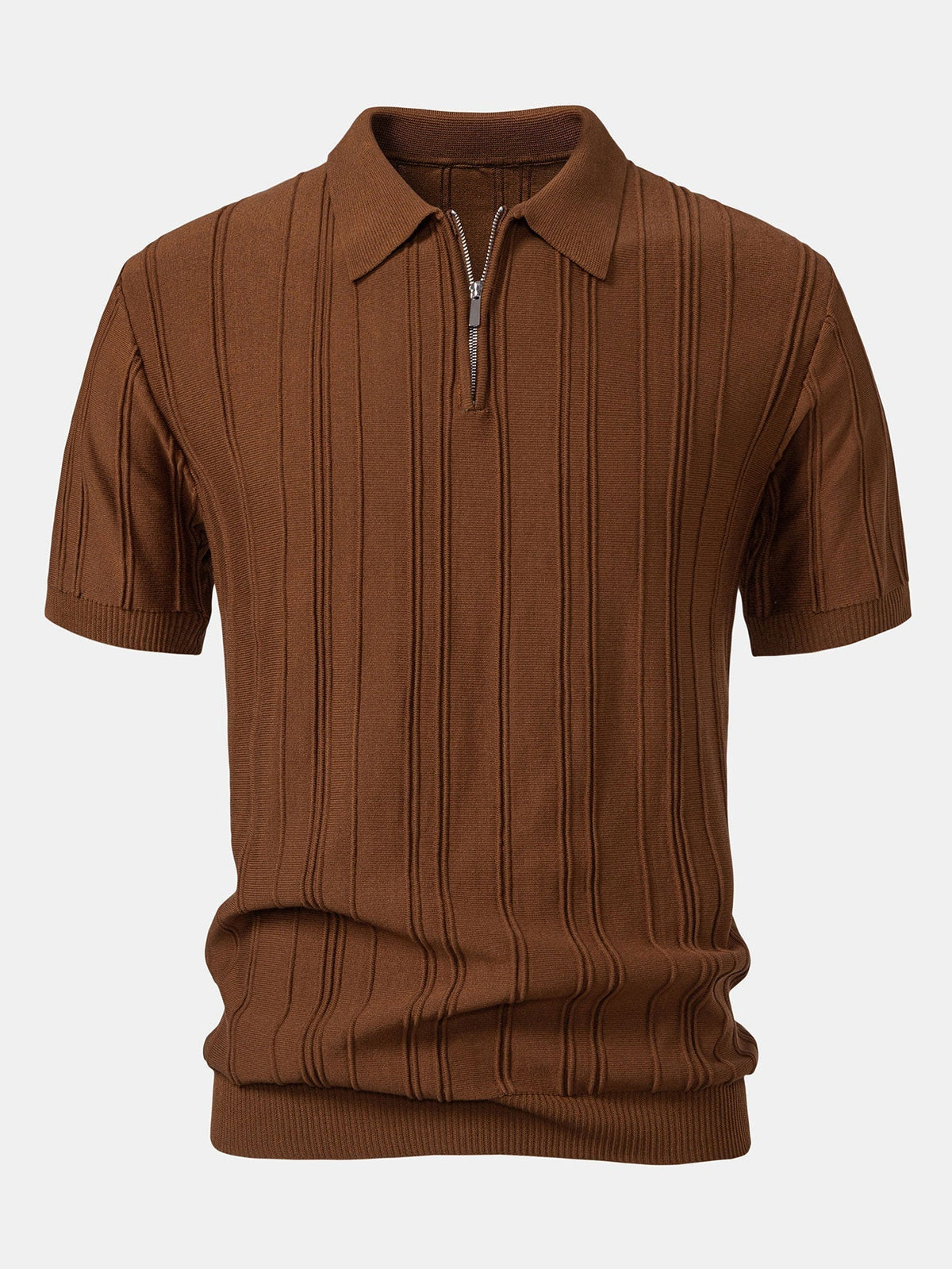 Men's Striped Jacquard Knit Zip Polo Shirt, alternate angle 6