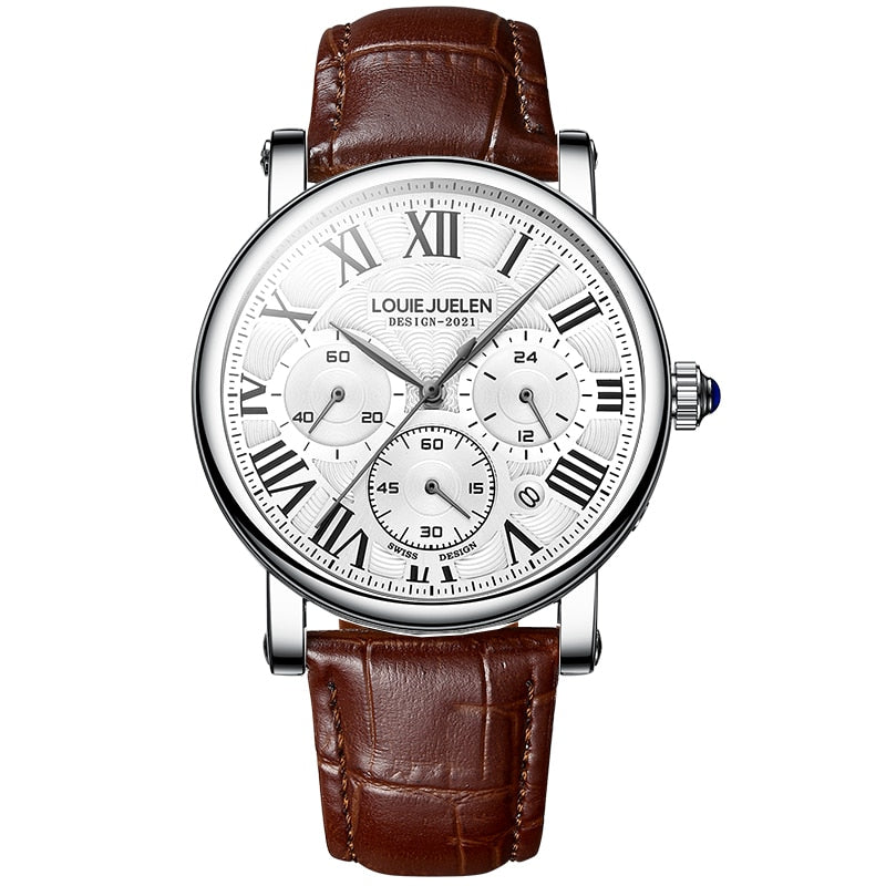 Executive Classic Men's Automatic Leather Strap Watch, alternate angle 3