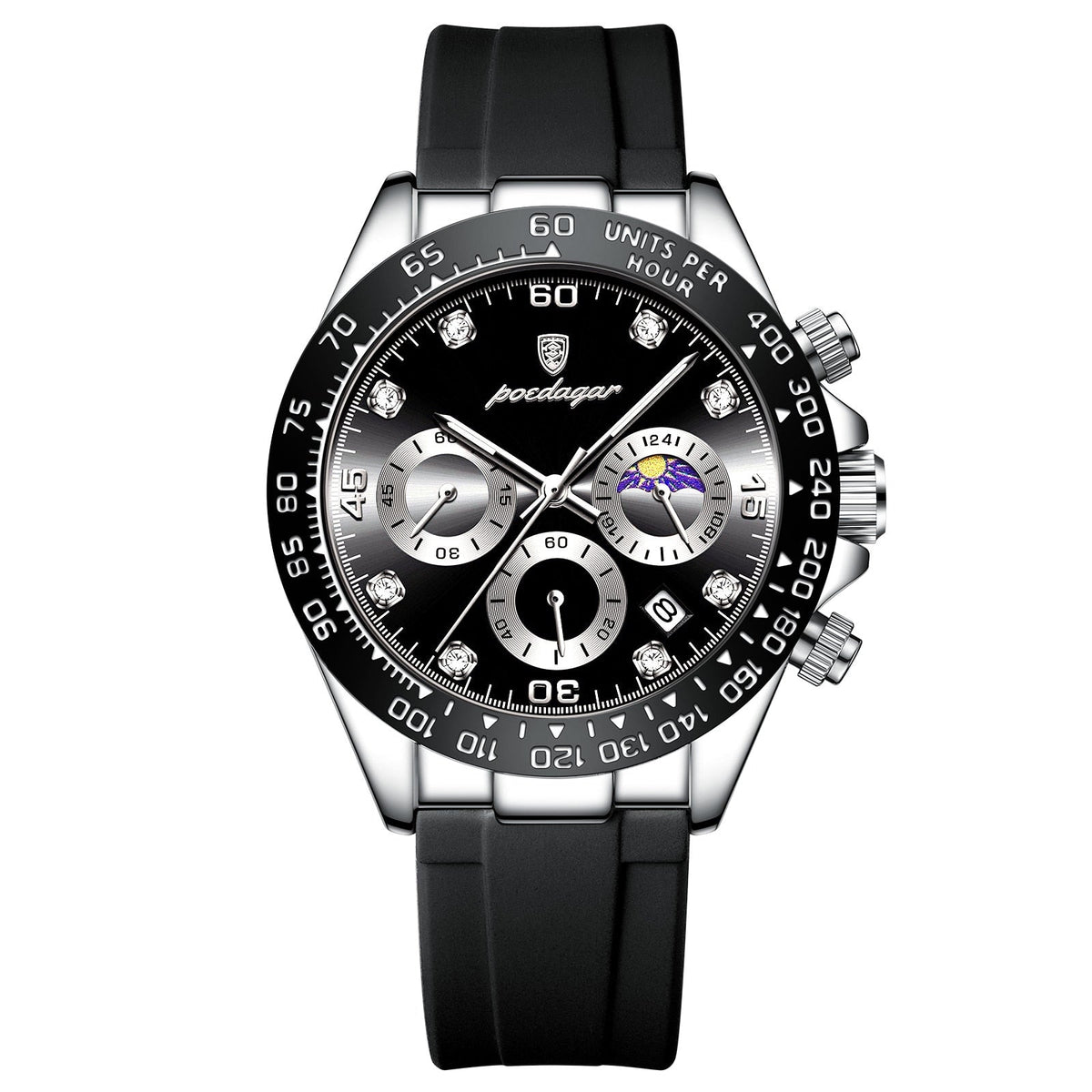 Men's Chronograph Phase Date Steel Watch photographed for Eaton Row Co.