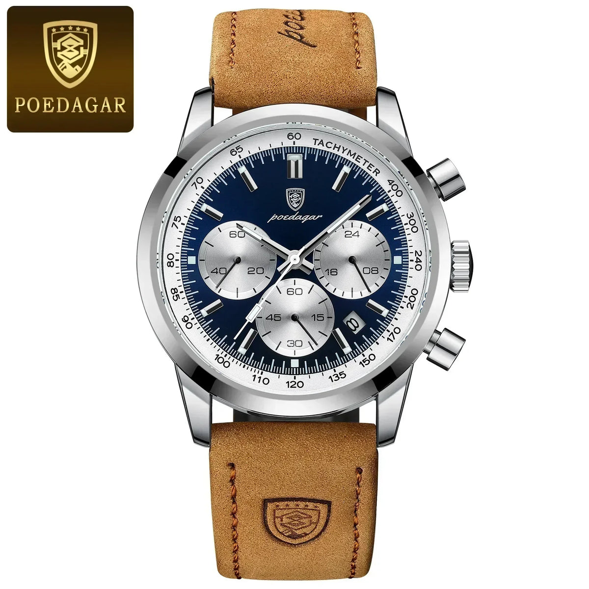 Men's Luxury Leather Strap Chronograph Watch, alternate angle 7