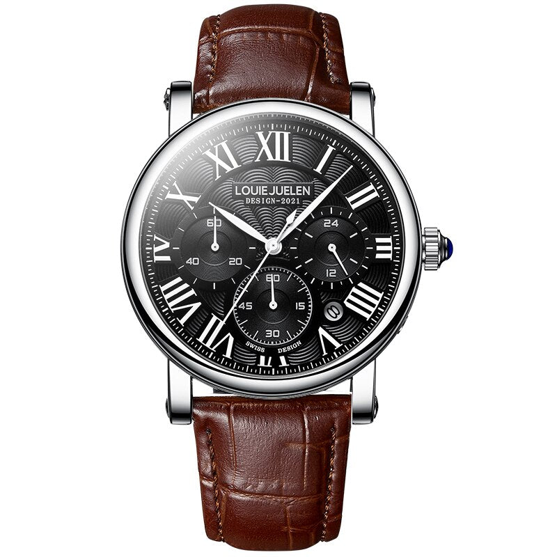 Executive Classic Men's Automatic Leather Strap Watch, alternate angle 2