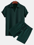 Men's Textured V-Neck Polo & Shorts Set photographed for Eaton Row Co.