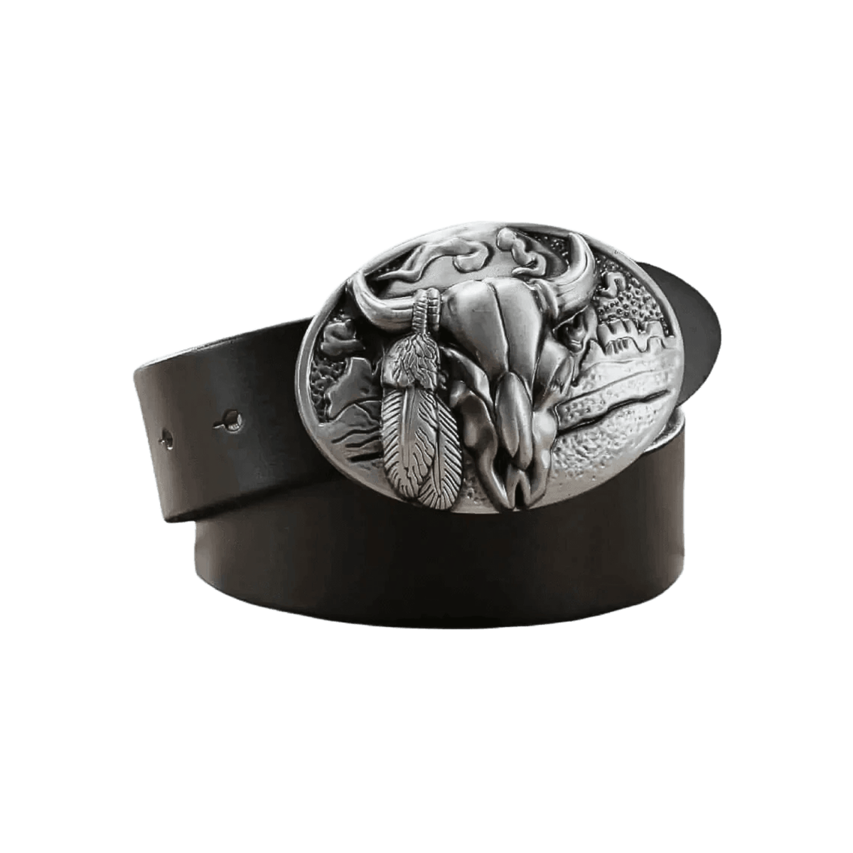 Men's Black Full-Grain Leather Cowboy Belt photographed for Eaton Row Co.