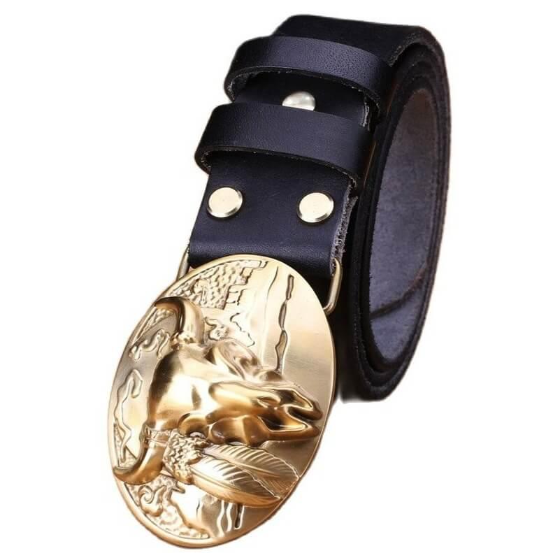 Men's Black Full-Grain Leather Cowboy Belt, alternate angle 1