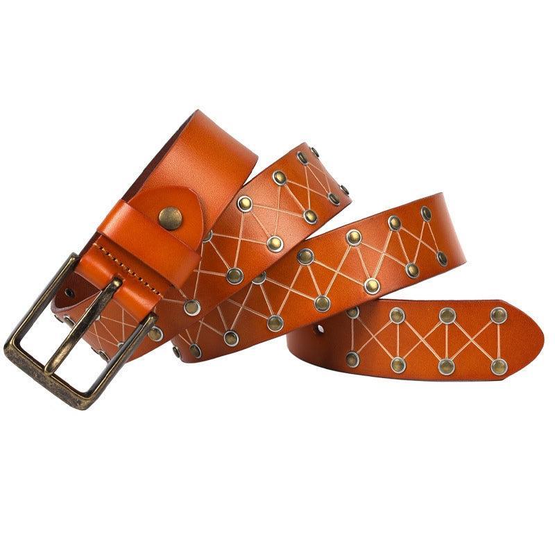 Jora Men's Textured Rivet Leather Belt, alternate angle 2