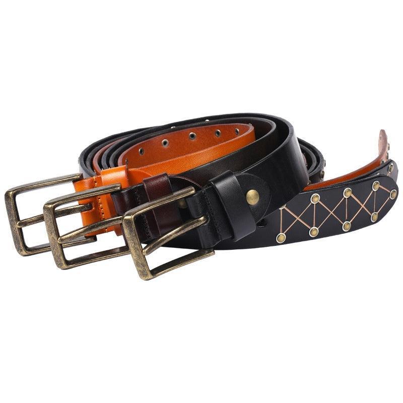 Jora Men's Textured Rivet Leather Belt, alternate angle 4