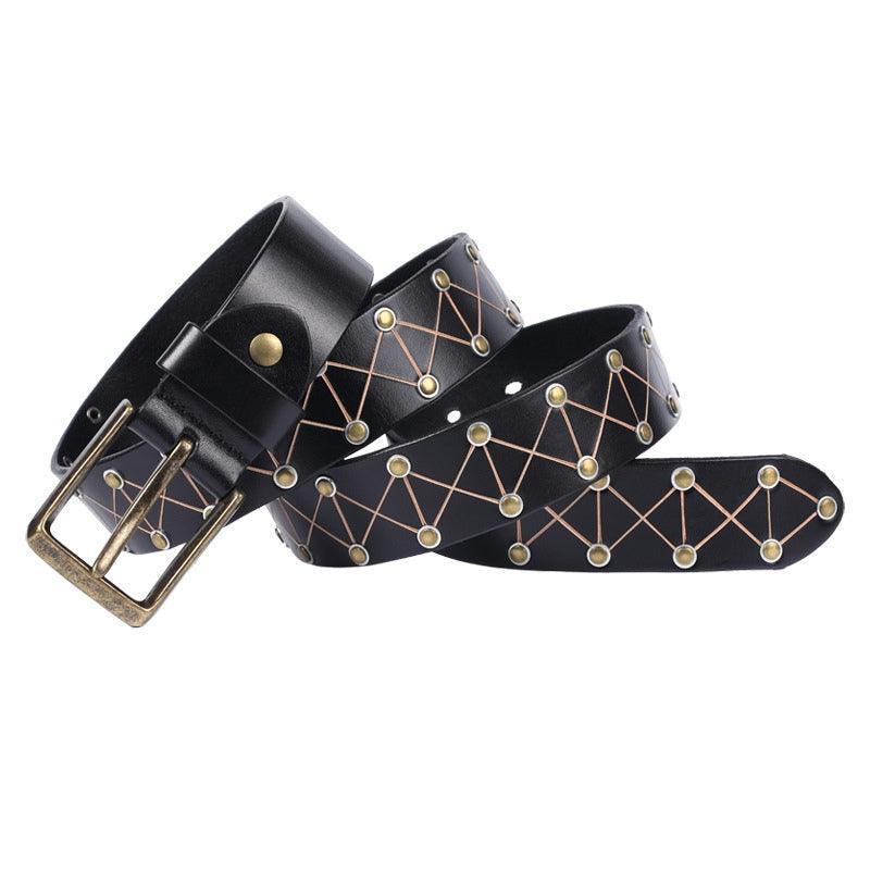 Jora Men's Textured Rivet Leather Belt photographed for Eaton Row Co.