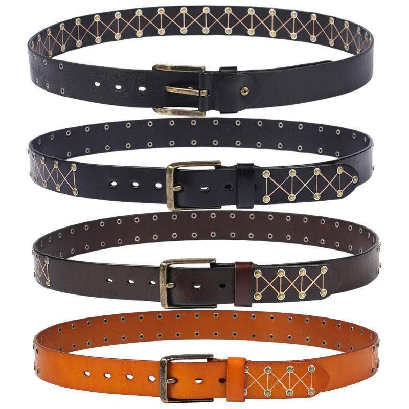 Jora Men's Textured Rivet Leather Belt, alternate angle 5