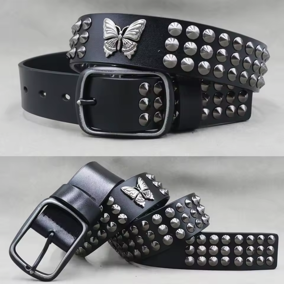 Men's Skull & Stud Genuine Leather Rivet Belt, alternate angle 5