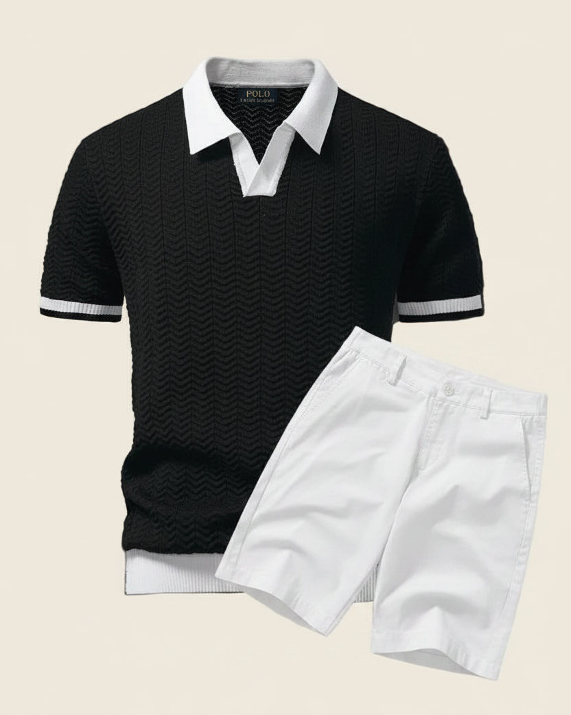 Men's Old Money Polo Shirt & Shorts Set, alternate angle 3