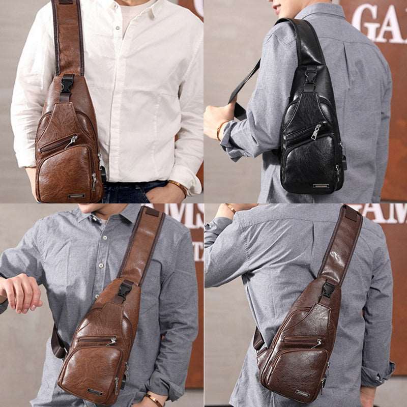 Men's Classic Leather Shoulder Bag, alternate angle 4