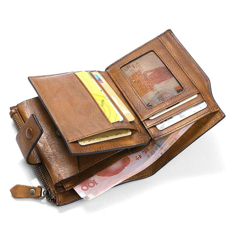 Men's Retro Cowhide Leather Wallet, alternate angle 1