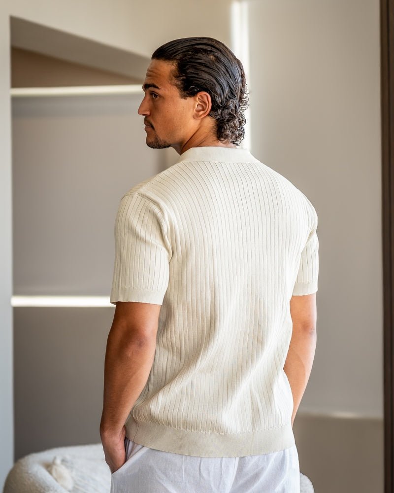 Men's Premium Ribbed Knit Polo Shirt, alternate angle 3